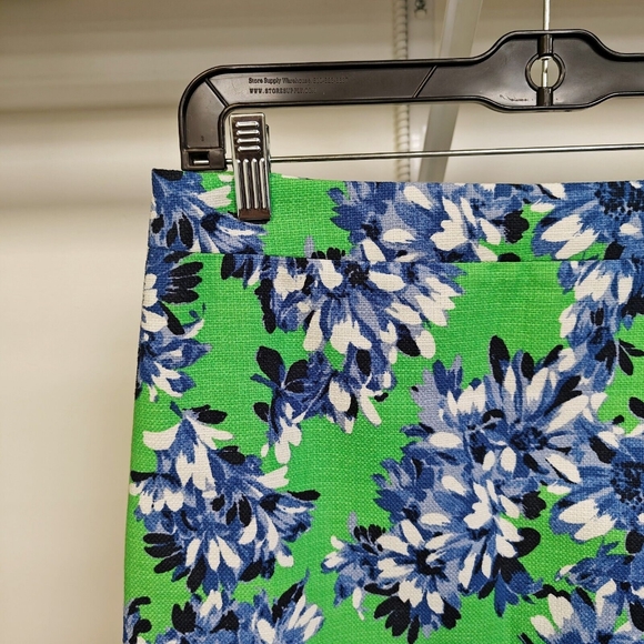 J Crew Basketweave Pencil Skirt Colorful Green Blue Floral Pattern Cotton Size 2 - Picture 3 of 8